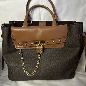 Michael Kors Hamilton legacy large studded leather and logo velted satchel